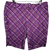 Callaway Opti-Dri Golf Shorts Womens 12 Purple Dewberry Plaid Golfing BNWOT