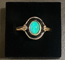 Elegant Gold-Plated Copper Mood Ring | Black Enamel & Oval Glass Stone Size 12