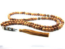8mm /99 REAL OLIVE WOOD TASBIH with TIGER EYE  IMAM  & CAPPED TIGER EYE MARKERS