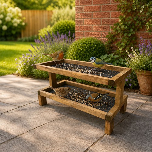 Wooden ground bird feeder - bird,