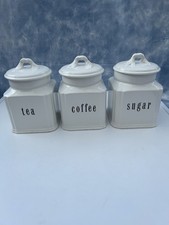 Le Vrai Gourmet Ceramic Coffee Tea Sugar Jar Set White Farmhouse Style