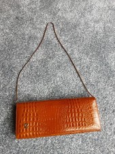 70's Pierre Cardin Brown Moc Croc Faux Leather Clutch Shoulder Bag Retro Logo