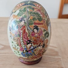 Vintage Chinese Satsuma Egg Geisha Girls Motif Hand Painted. Porcelain 9"