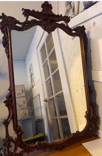 Antique mantel mirror - by, m