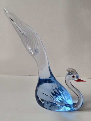 Vintage blue art glass swan - vintage,