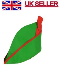 Peter Pan Robin Hood Green Hat Cap Red Feather Hook Fairytail Panto Fancy Dress.