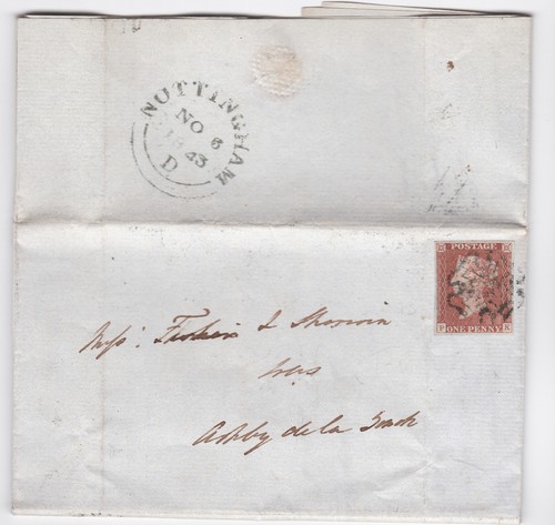 1843 four margin penny - 1d,