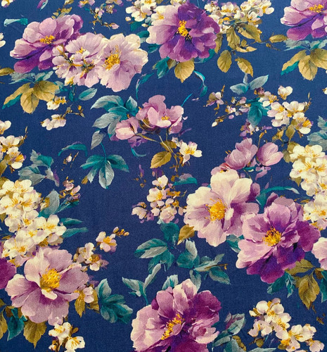Navy purple floral viscose - purple,