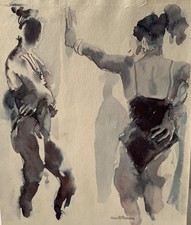 VINTAGE FEMALE NUDE WATERCOLOUR PAINTING LIFE STUDY CONTEMPORARY FIGURE CORNWALL