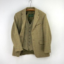 John Brocklehurst Tweed Jacket & Waistcoat Mens 40S Green Check Shooting Suit