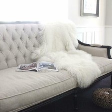 WHITE Real Mongolian Fur Throw