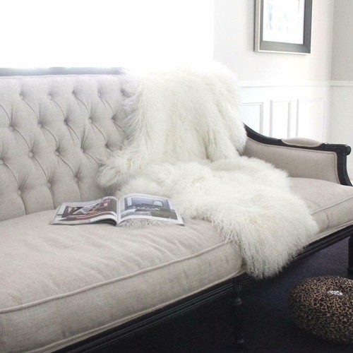 White real mongolian fur throw - real,