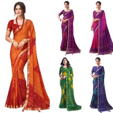 Women's Bandhani Printed Chiffon Saree with Blouse