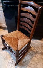 FINE ANTIQUE ARTS & CRAFTS ROCKING CHAIR ORIGINAL CARVED  OAK RUSH SEAT SUPERB 