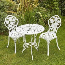 White Bistro Set Outdoor Patio Garden Furniture – Metal Table & 2 Chairs