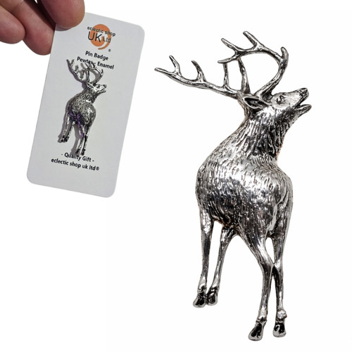 Stag pin badge pewter - stag, deer