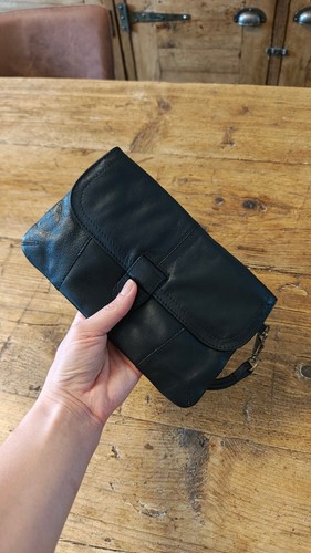 Kew black leather clutch bag - black,
