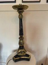 Florentine Wooden Black Gilt Floor Lamp Acanthus Ecclesiastical Tall Vintage 28"