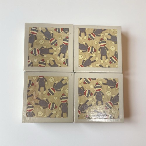 Sock monkey tile coasters set - tile,