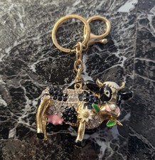 Metal and Diamante Cow Keyring Gold Plated Used