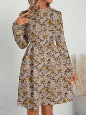 Women’s Floral Round Neck Long Sleeve Midi Dress Casual For Autumn & Winter