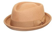 Superb Quality Hand Made 100% Wool Diamond Crown Pork Pie Hat in Camel 5 Sizes