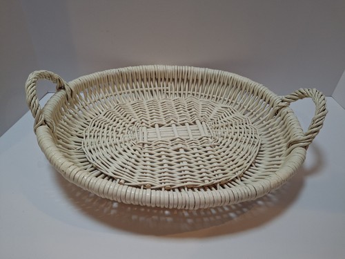 Vintage white wicker basket - white,