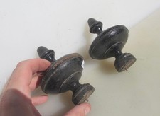 Victorian Turned Wooden Finials Tops Curtain Pole Ends Antique Old Wood Mounts