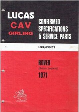 ROVER P5B P6 2000 3500 L.ROVER 2A/B R.ROVER '71 LUCAS ELECTRICAL PARTS CATALOGUE
