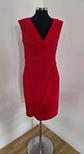 Coast red bodycon dress size 12 v neck ruched mock wrap draped wiggle 