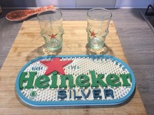 Heineken Silver Star Half Pint Glasses X 2  + A Rubber Beer Runner Used