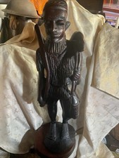 African Wooden Figure Tribal Warrior  Large 2 Foot 4 “Tall Handcrafted Vintage