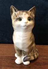JUST CATS & CO TAUPE & WHITE SITTING TABBY KITTEN GREEN GLASS EYES HAND PAINTED