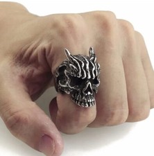 Men's Stainless Steel Unique Punk Gothic Satanic Demon Skull Ring Biker Jewelry