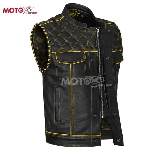 Men black leather vest - men's,