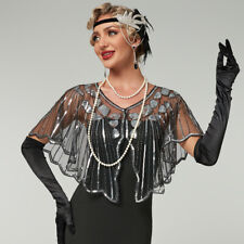 For Gatsby Bridal Wedding Evening Wraps 1920s Sequin Shawl Women's Cape Up Shrug