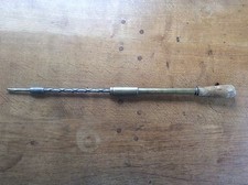 Vintage Push Spring Drill Ratchet Screwdriver Flathead Brass Shaft Wooden Handle