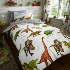 KIDS DUVET COVER SET DINOSAUR JURASSIC PARK SINGLE BEDDING FOR BOYS WHITE & GREY