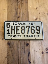 Vintage Iowa - TRAVEL TRAILER - 1975 US Car License Plate 51HE8769