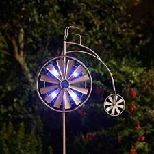 Solar LED Wind Spinner Outdoor Garden Light Up Ornament Bronze Effect Wheel 1.6m