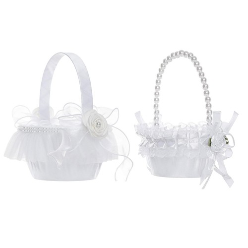 Satin flower basket - satin, pearl
