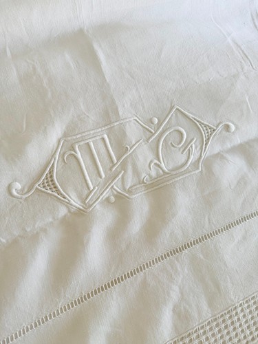 Large 1930s french linen sheet - french,