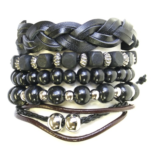 Wood bead leather - wood, bracelet