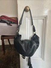 Whistles black leather drawstring bag with tassels