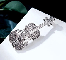 Silver Colour Violin Shape Metal Women Brooch. K3