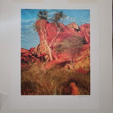 Rolf Harris Sun on Devil's Marbles Signed Print 44/195 12" by 15"