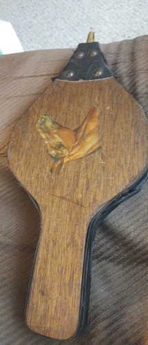 Vtg wood brass and leather - and,
