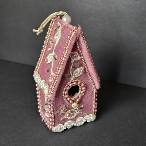Pink velvet birdhouse - pink,