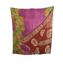 Kantha cotton throw blanket - cotton,