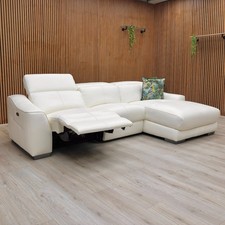 Furniture Village ‘Xavier’ Chaise Sofa Right White Leather Recliner Headrest NEW
